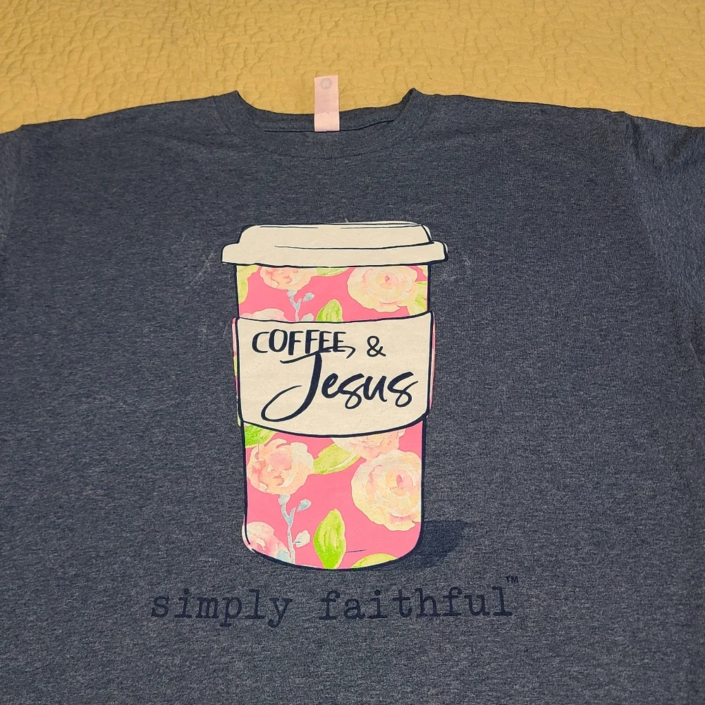 Simply Faithful Coffee and Jesus T shirt size M - Picture 3 of 5